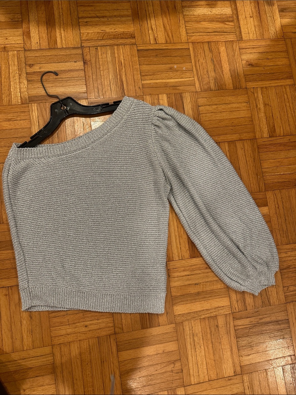 ba&sh Light Gray Off-the-Shoulder Puff Sleeve Sweater